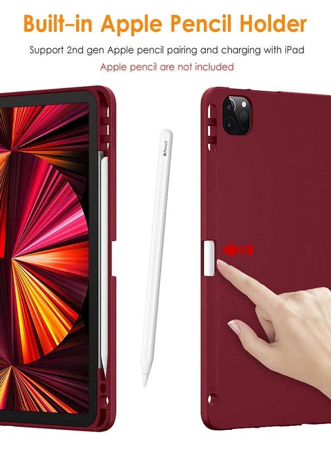 DTTO for iPad Pro 11 inch 4th/3rd/2nd/1st Generation 2022/2021/2020/2018 Case, Smart Slim Trifold Stand Soft TPU Back Cover with Built-in Pencil Holder, Also Fit iPad Air 5/4,Burgundy Red - Image 3